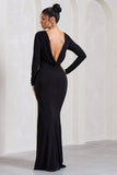 Keep Dreaming Black Long-Sleeved Split Maxi Dress