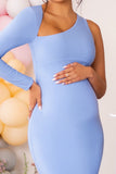 Oh Baby Powder Blue Maternity One Shoulder Bodycon Maxi Dress