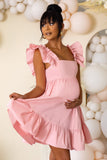 Dolly Daze Pink Maternity Ruffle Sleeve Babydoll Mini Dress