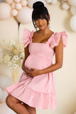 Dolly Daze Pink Maternity Ruffle Sleeve Babydoll Mini Dress