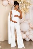 Sing To Sleep White Maternity One Shoulder Cape Jumpsuit