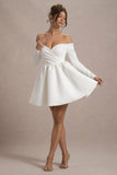 Marta White Bardot Long-Sleeve Mini Dress