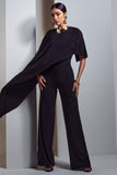 Reserve Black Wide-Leg Jumpsuit With Asymmetric Cape