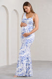 Phantasy Blue Floral Maternity Cowl Neck Maxi Dress
