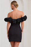 Dawn Black Ruffled Bardot Mini Dress