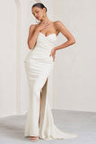 Elene White Pleated Split Fishtail Maxi Dress