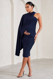 New Chapter Navy Asymmetric Maternity Midi Dress With Cape