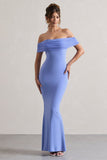 Kiana Pale Blue Bardot Maxi Dress