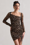 Aphrodite Leopard Print Asymmetric Ruched Side Mini Dress