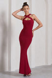 Cross My Heart Berry Red Sleeveless Cross-Neck Maxi Dress