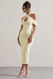 Connect Cream Bodycon Halter-Neck Midi Dress With Cut-Out