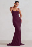Adele Plum Backless Ruched Fishtail Cami Maxi Dress