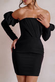 Laurie Black Bardot Puff Long Sleeve Mini Dress