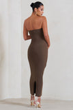 Evita Brown Maternity Sweetheart Twist Detail Midi Dress