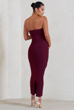 Evita Burgundy Maternity Sweetheart Twist Detail Maxi Dress