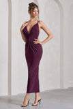 Yvette Plum Plunge-Neck Twisted Maxi Dress With Cross-Back