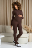 Fia Chocolate Brown High-Neck Slim-Leg Maternity Jumpsuit