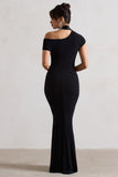 Margaux Black One-Shoulder Maxi Dress With Halter-Collar
