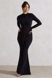 Pietra Black High-Neck Long Sleeve Knot Maxi Dress