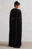 Envy Black Gathered Maxi Dress With Chiffon Cape
