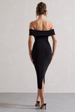 Averie Black Bodycon Bardot Midi Dress