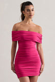 Zeta Dark Pink Bodycon Bardot Mini Dress