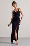 Domenica Navy Halter-Neck Wrap Maxi Dress
