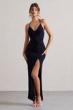 Domenica Navy Halter-Neck Wrap Maxi Dress