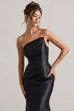 Define Black Satin Asymmetric Fishtail Maxi Dress