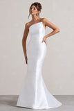 Define White Satin Asymmetric Fishtail Maxi Dress