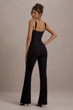 Amadi Black Embellished Strappy Flared-Leg Jumpsuit