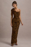 Yasmin Leopard Print Velvet Strappy Maxi Dress With Bow
