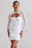 Daiquiri White Ruched Cut Out Mesh Mini Dress With Long Sleeves