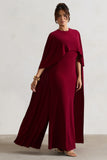 Padma Berry Draped Maxi Dress With Cape Sleeves
