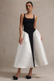 Christie Black and Cream Scoop-Neck Midi Dress With Volume Skirt