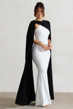 Vianna White Strapless Maxi Dress With Black Cape