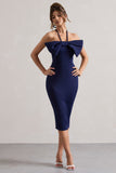 Carly Navy Halter-Neck Midi Dress With Bow