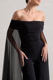 Zita Black Bardot Jumpsuit With Chiffon Cape