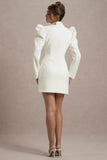 Landon Off-White Tailored Blazer Mini Dress With Puff Sleeves