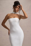 Nobu White Bandeau Maxi Dress With Halter-Collar