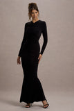 Kalilah Black Long-Sleeve Ruched Maxi Dress