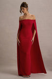 Genovia Red Bardot Cape Maxi Dress