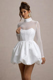 Tinkerbell White Satin Long-Sleeve Puffball Mini Dress