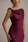 Donelli Plum Satin Asymmetric Midi Dress