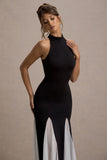 Litzy Black High-Neck Maxi Dress With White Chiffon Trim