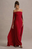 Genovia Red Bardot Cape Maxi Dress