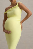 Salome Lemon Twisted Asymmetric Maternity Midi Dress