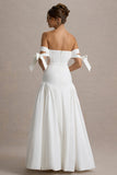 Ethel White & Cream Bardot Maxi Dress With Volume Skirt