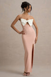 Emmalou Pink & White Strappy Split Maxi Dress With Bow