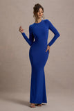 Donna Cobalt Blue Long-Sleeved Open-Back Maxi Dress